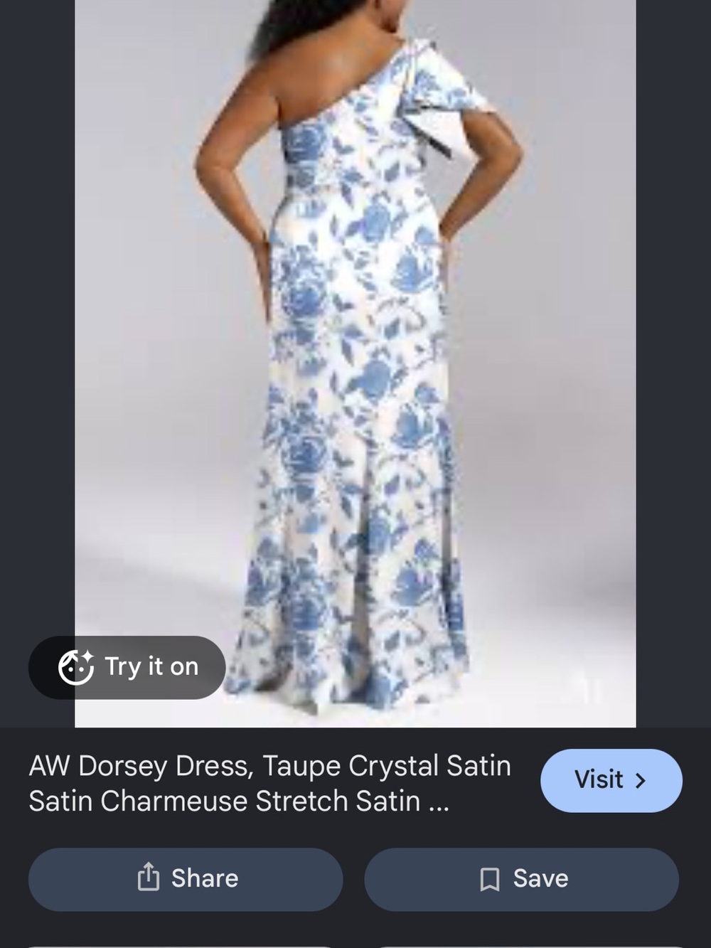 One-Shoulder Blue Floral Satin Formal Maxi Dress
